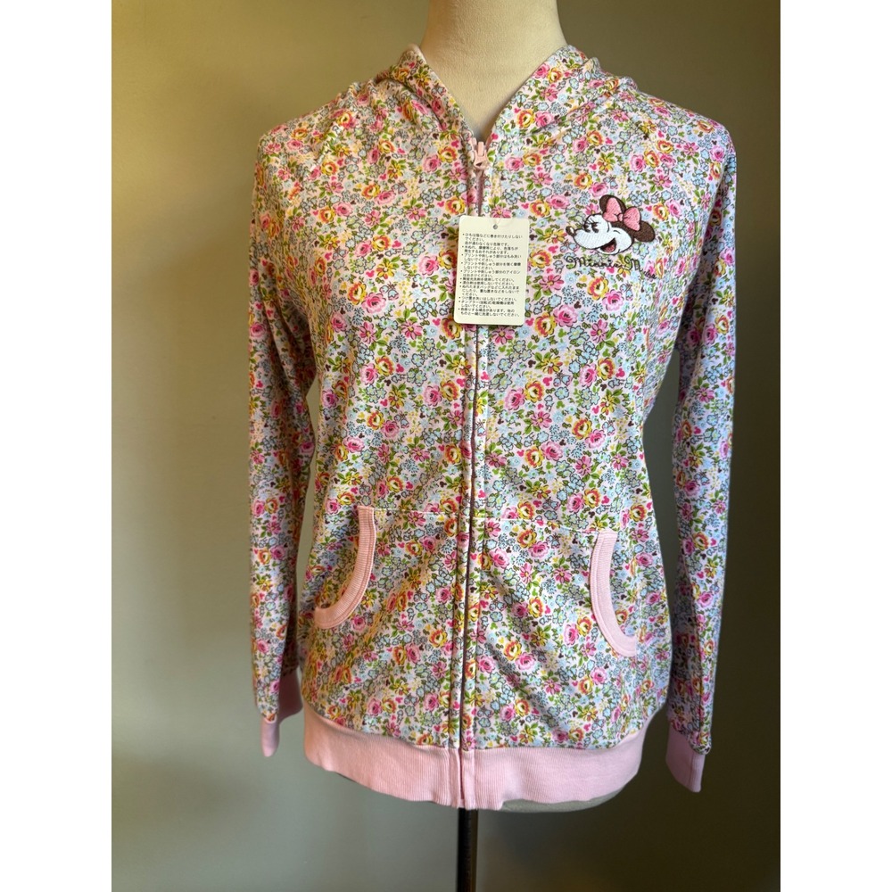Tokyo Disney Resort Minnie Mouse Floral ZipHoodie Pink m dainty cottage boho NWT